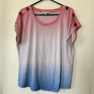 🎉4/30$🎉 Pink & Blue Ombre Gradient Short Sleeve Top – Large 💙